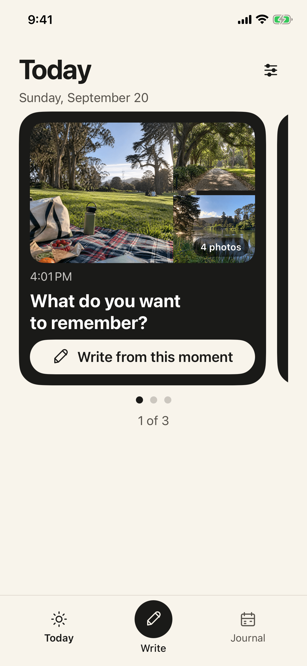 First Person Today screen, ready to capture a memory